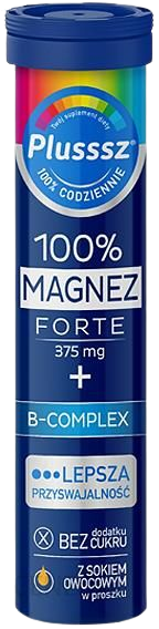magnez lek  Plusssz 100% Magnez Forte + B-Complex, smak pomarańcza-grejpfrut, 20 tabletek musujących