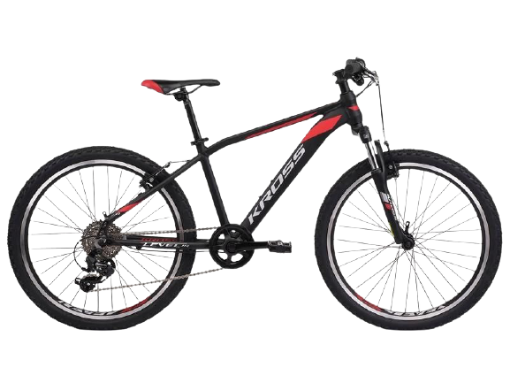 rower dla 8 latka  Kross Level Jr 2.0 24 Czarny Czerwony Srebrny Mat 2021